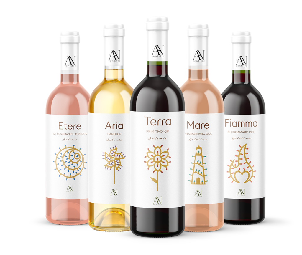 Foto dei vini di AN23: Etere, Aria, Terra, Mare, Fiamma